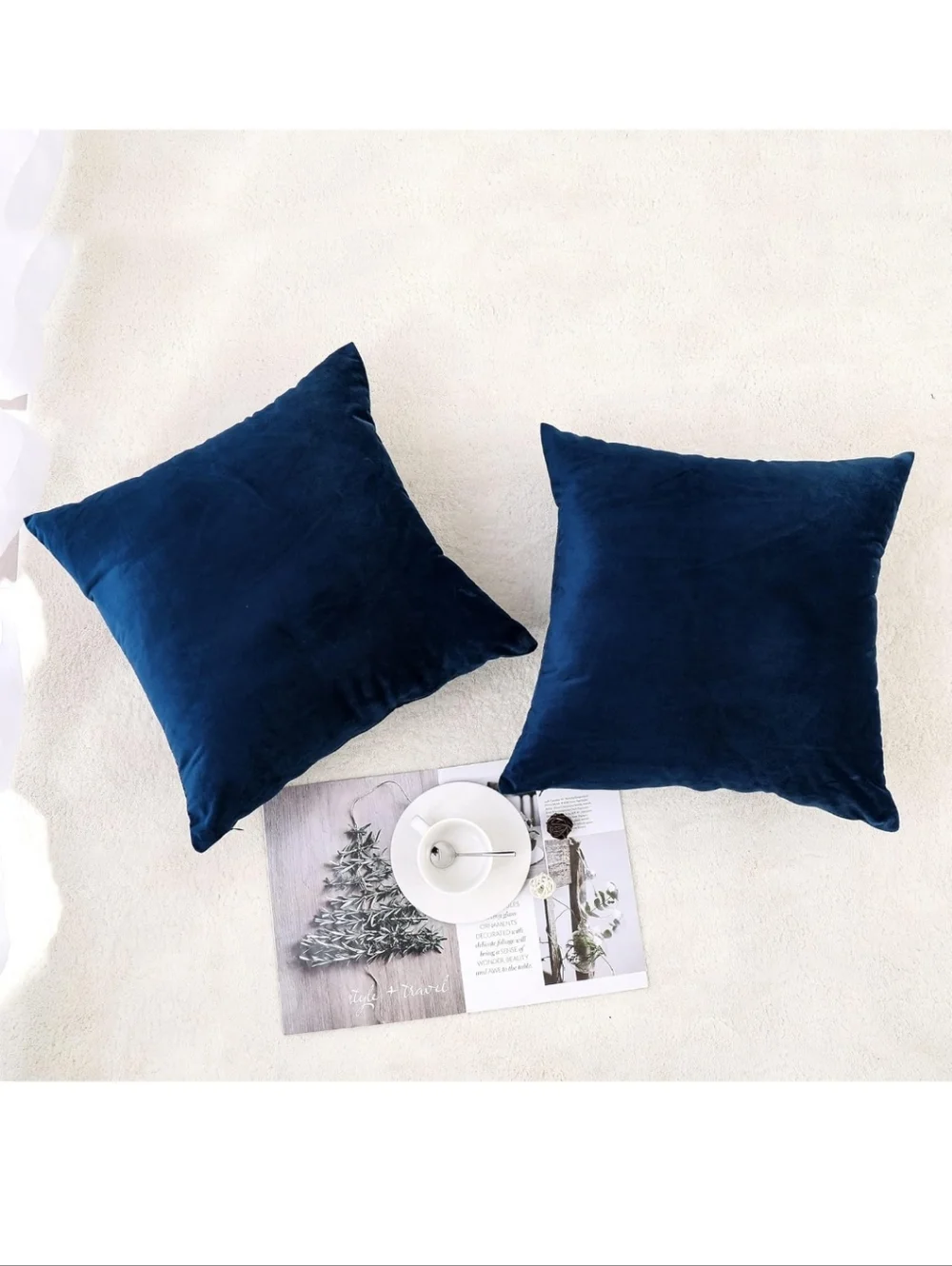 NWOT Dark Blue Soft Velvet Throw Pillow Case Covers 26x26